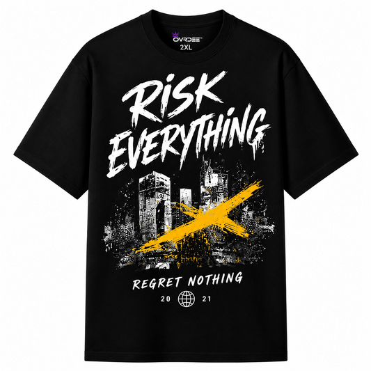 Risk Everything 220GSM Unisex Regular Fit Crew Neck Tee - Ovrdse