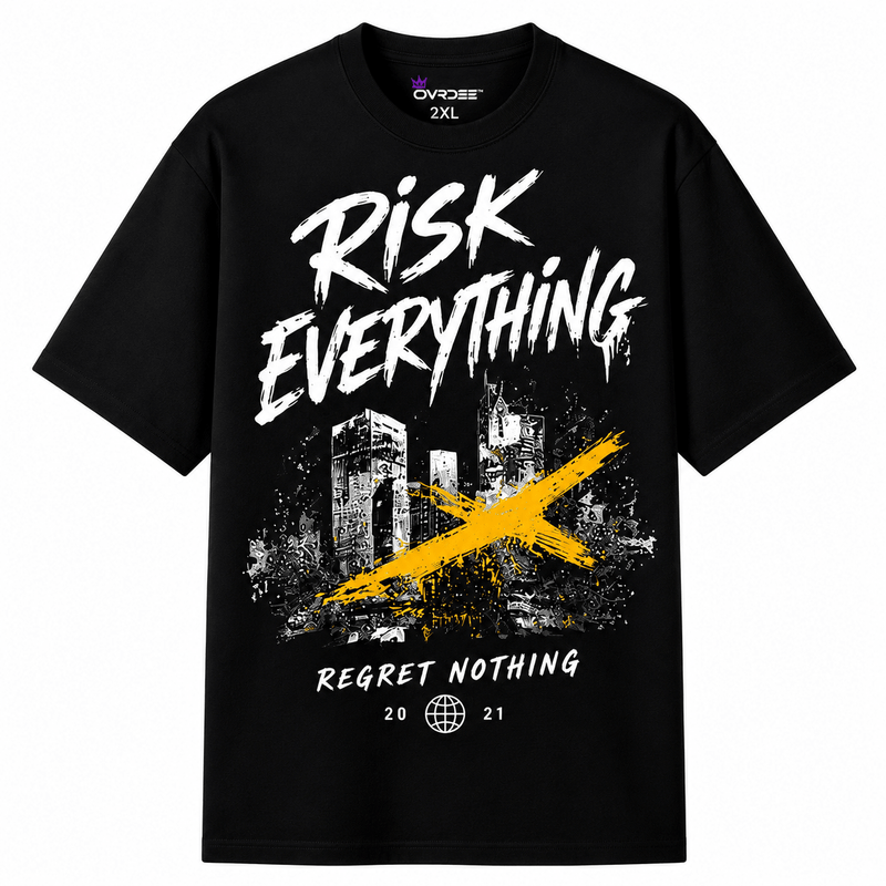 Risk Everything 220GSM Unisex Regular Fit Crew Neck Tee - Ovrdse