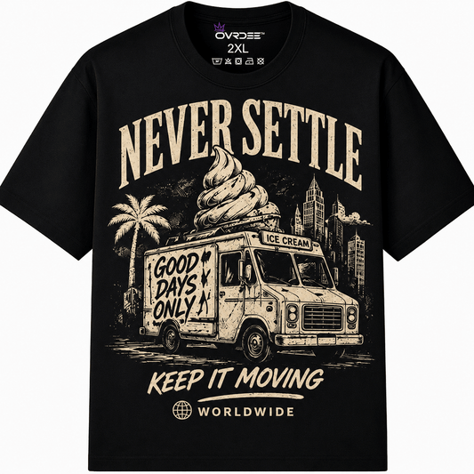 Never Settle Cold Gold 270GSM Unisex Classic Fit Crew Tee - Ovrdse