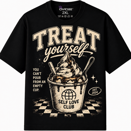 Treat Yourself Cold Gold 270GSM Unisex Classic Fit Crew Tee - Ovrdse