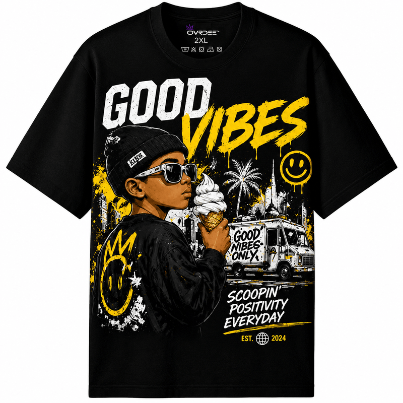 Good Vibes Positivity 270GSM Unisex Classic Fit Crew Neck Tee - Ovrdse